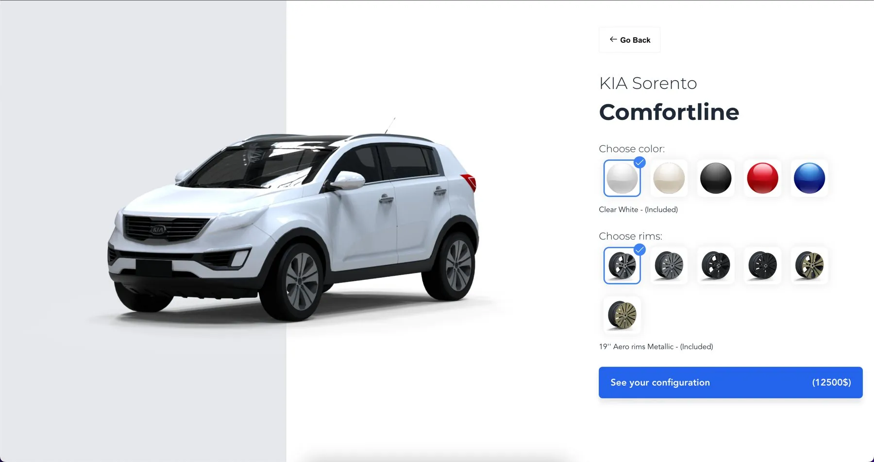Screenshot of Car configurator app